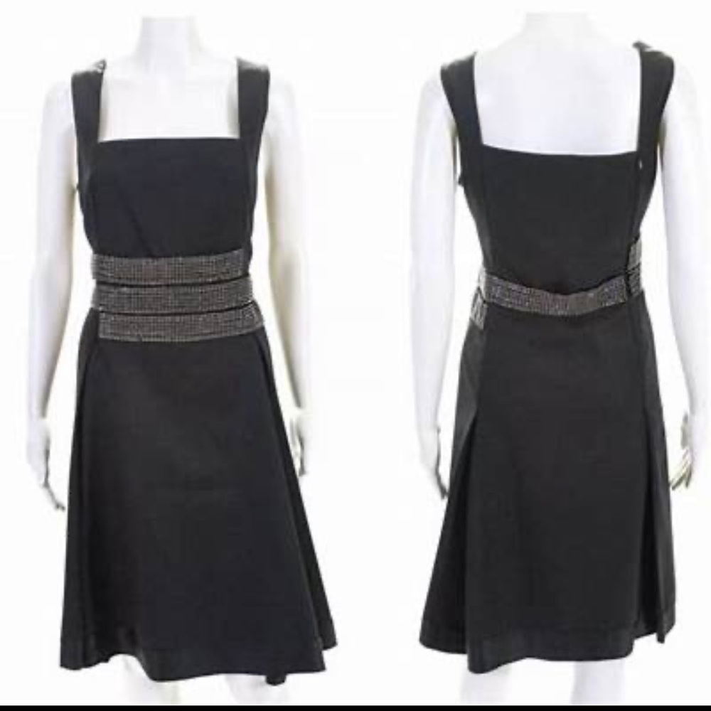 Tory Burch Black Cocktail Evening Dress with Crystal Embellished Belt Waist New.